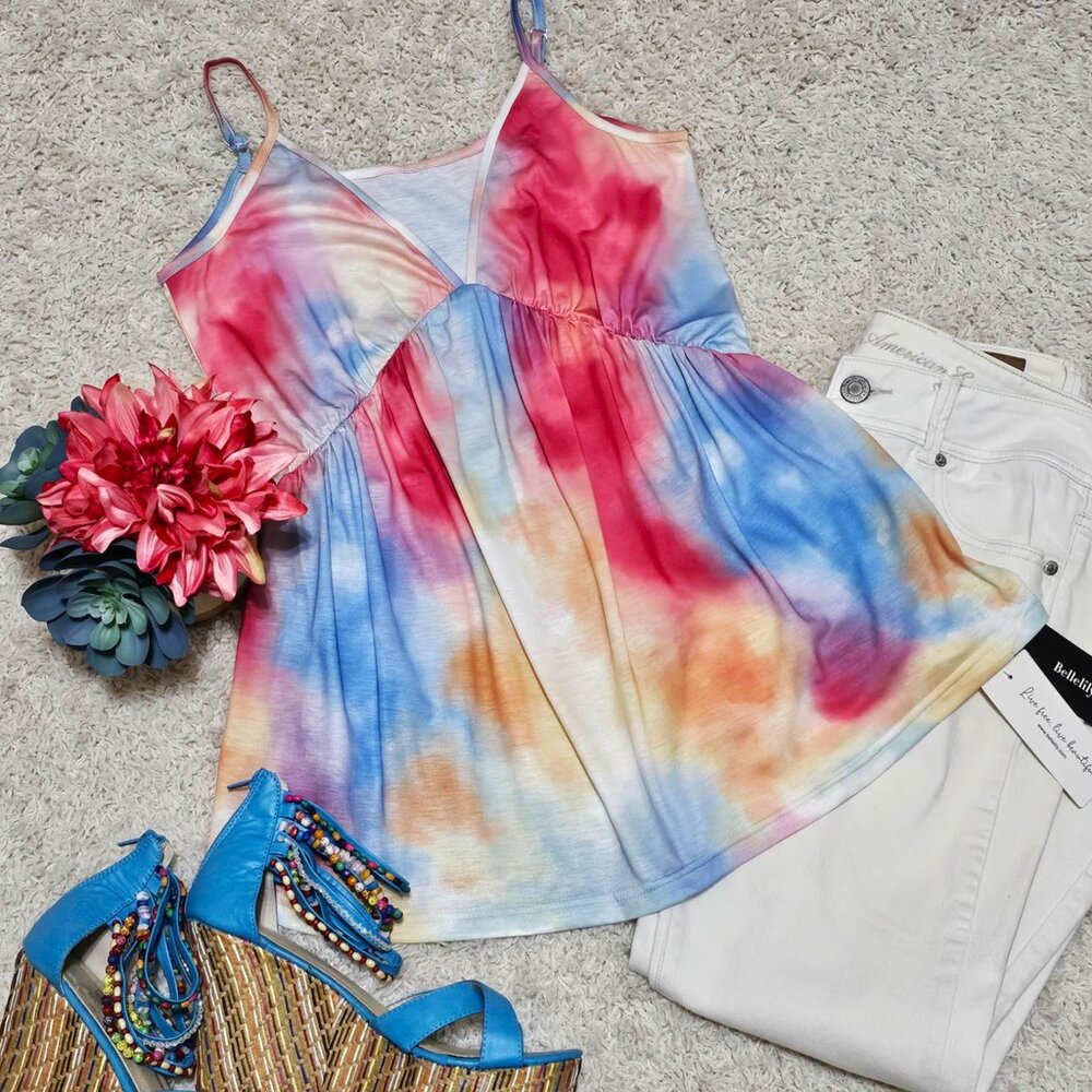 Bellelily Cami Top. Watercolor Tie Dye. Pink Blue Yellow White. Size Small. NWT. - Picture 10 of 13